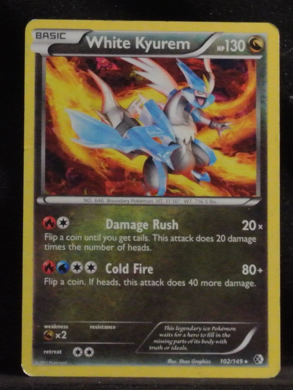 Pokemon White Kyurem Card - Yellow Border, Blue Artwork